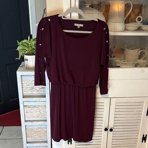 Sandra Darren Deep Purple Long Sleeve Dress